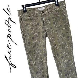 Free People, Tribal Arrow Print Slim Pants, Low Rise, Green, Olive